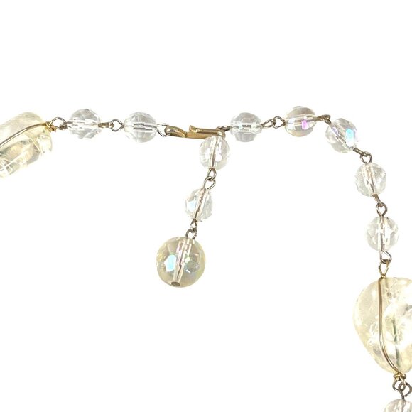Vintage Crystal Bead Necklace With Clear Iridescent Stones & Bar Clasp - Picture 5 of 6
